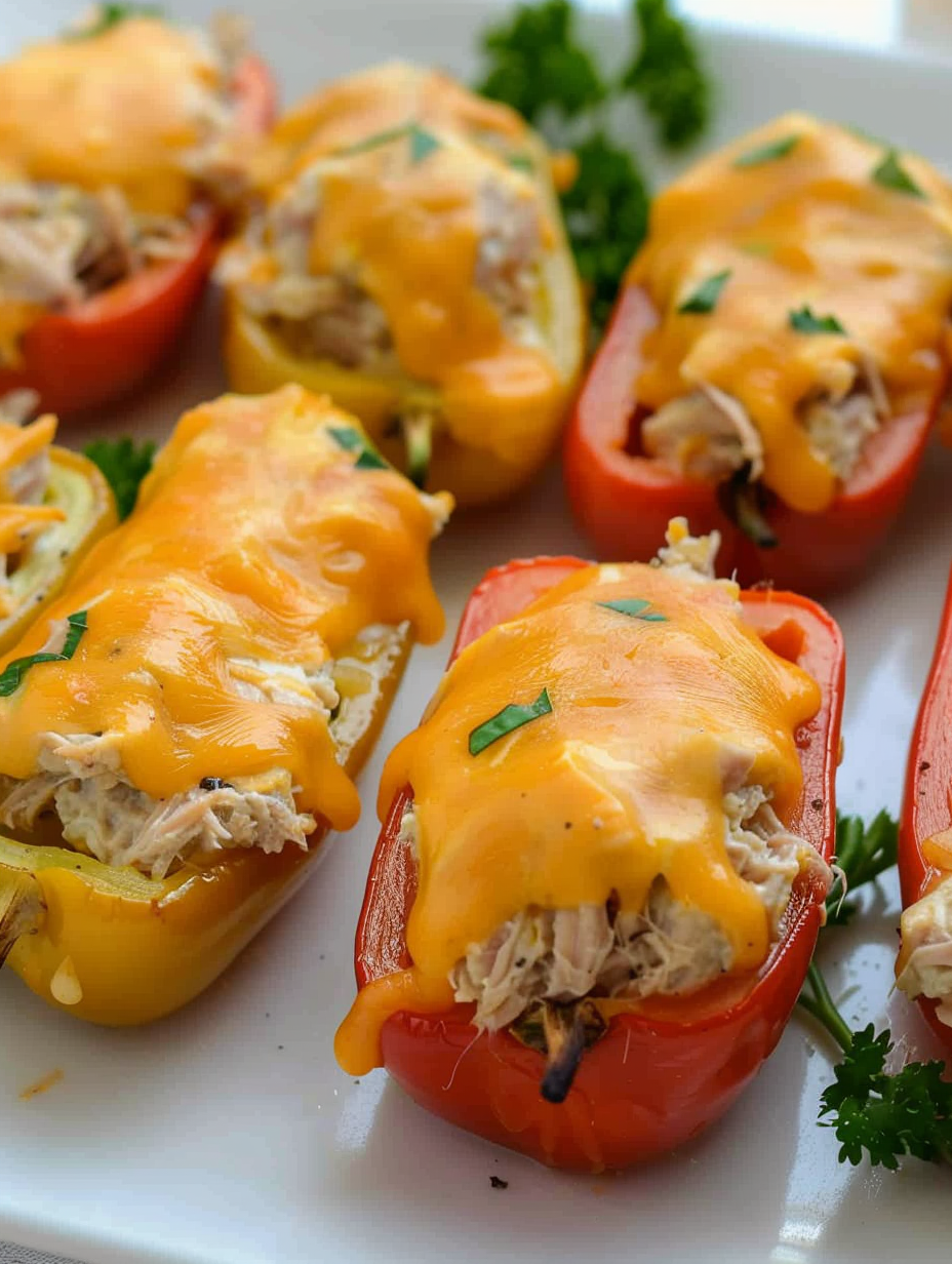 Tuna melt poppers on a baking sheet