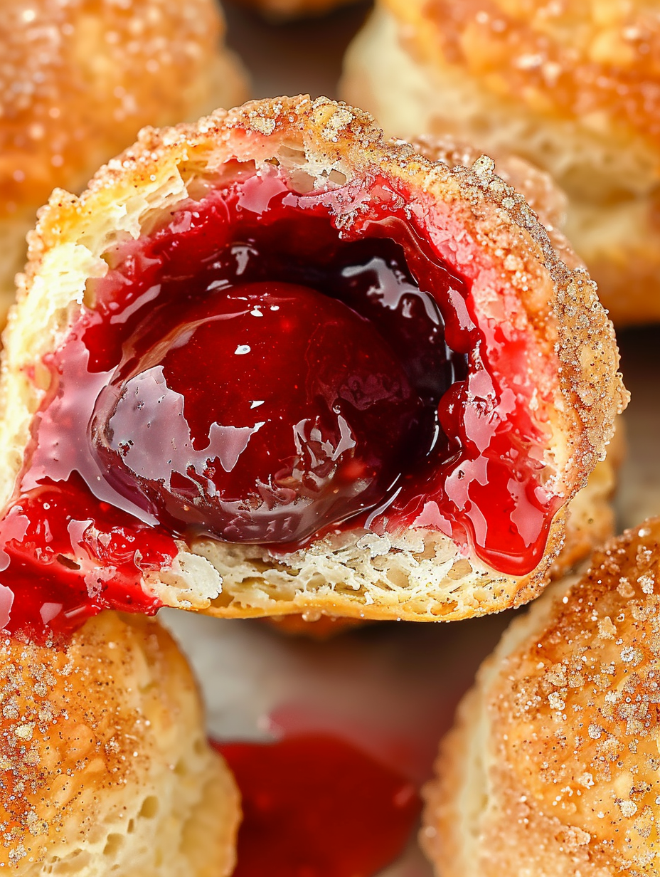 Cinnamon sugar coated cherry bombs on a cooling rack