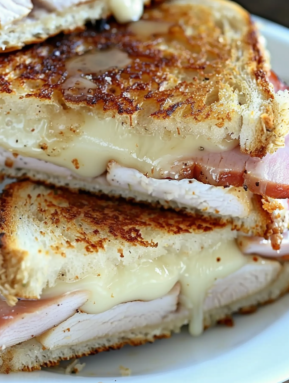 Griddled sandwiches browning to a golden finish