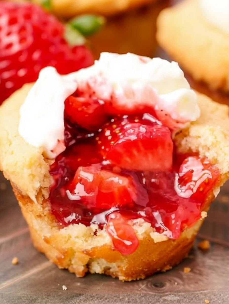 Fresh strawberry pie cookie cups on a tray