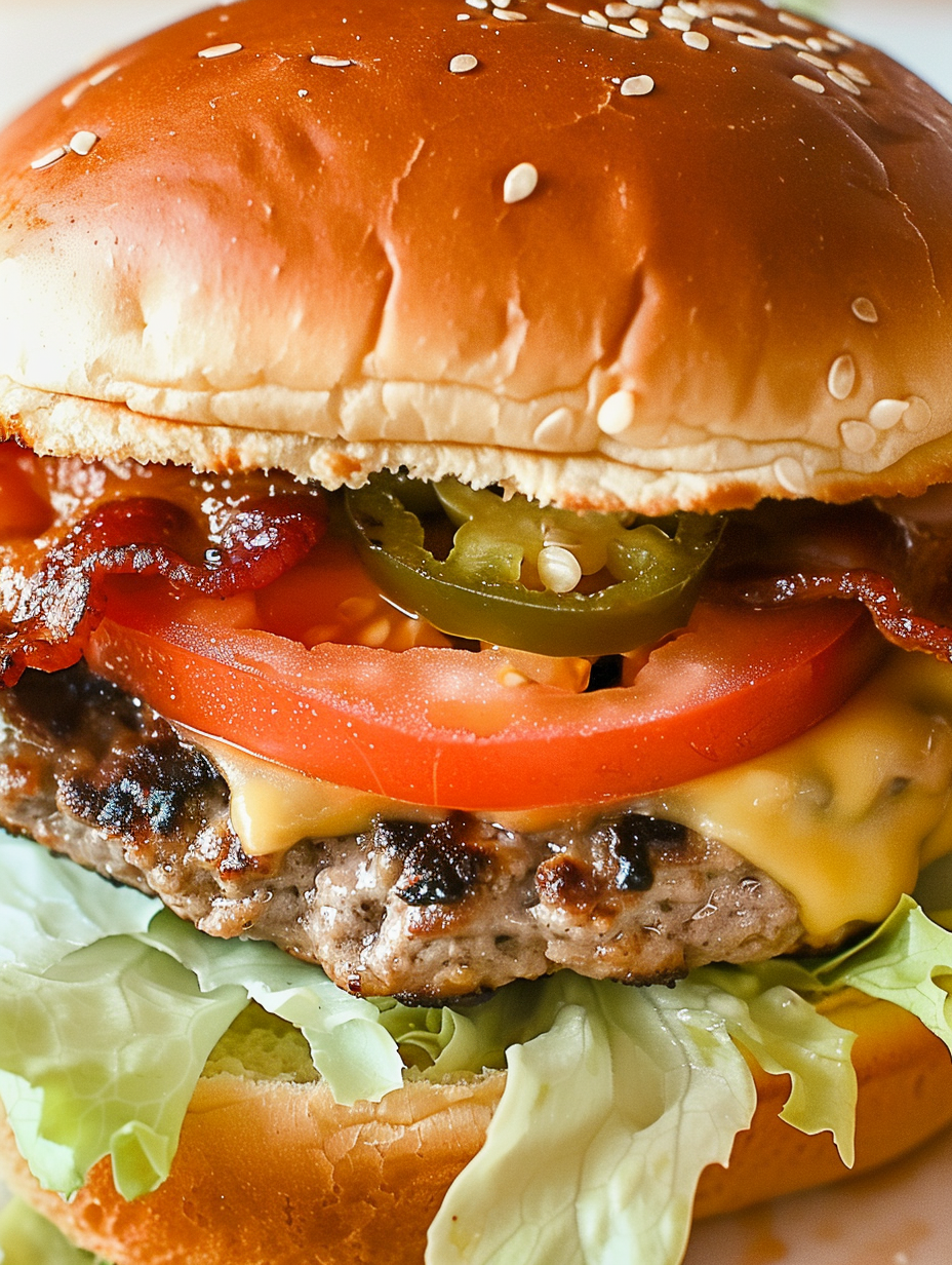 Cooked stuffed burgers with melted cheddar and jalapeo