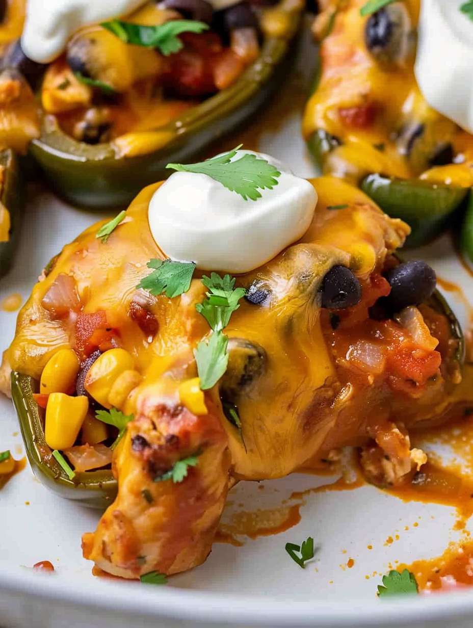 Southwest Anaheim stuffed peppers with cheese melting
