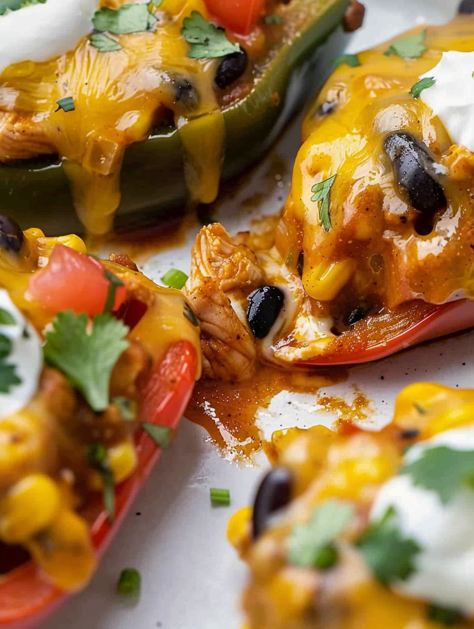 Filled Anaheim peppers lined on baking dish