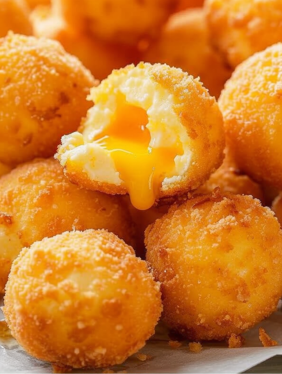 golden fried cheese balls on a sheet