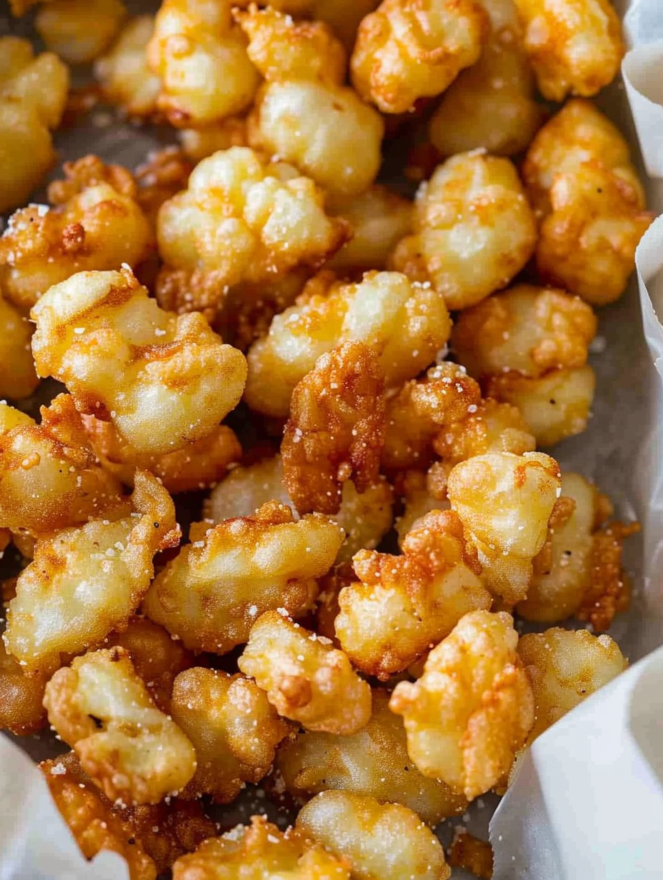 Golden fried cheese curds on a plate