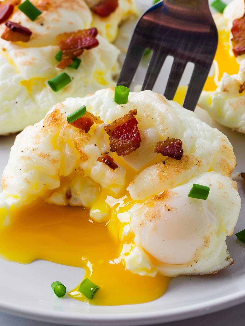 Cloud Eggs with Cheddar, Bacon & Scallions