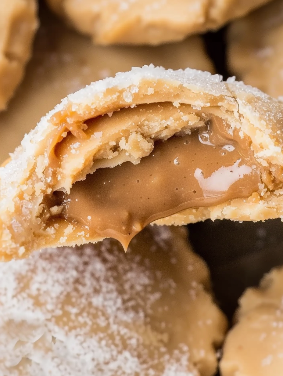 Hands sealing peanut butter filled pastry rounds