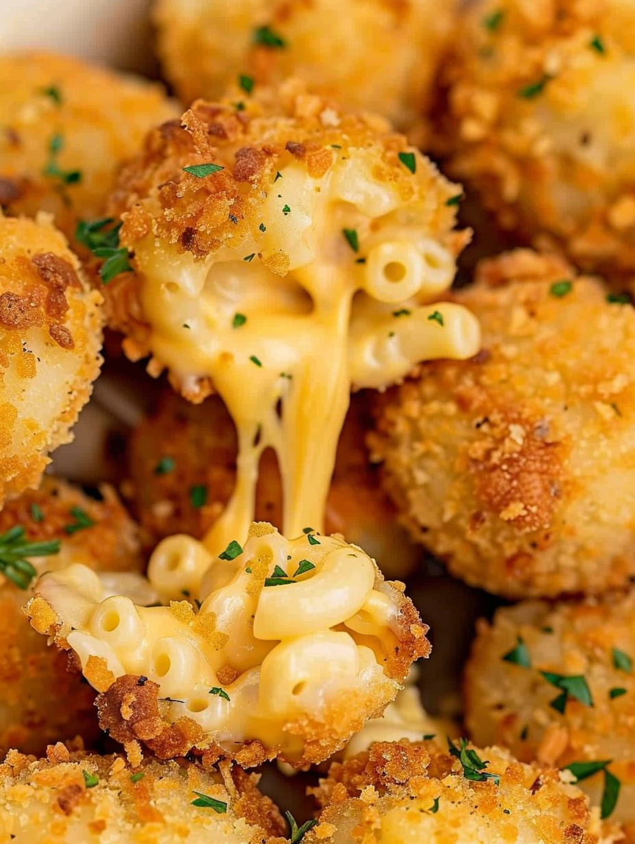 Close up of cheesy interior in a freshly fried ball