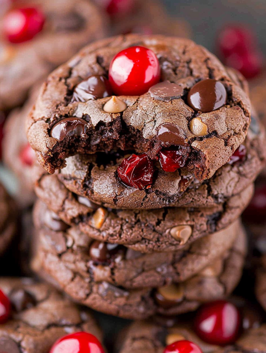Freshly baked Black Forest Cookies on a cooling rack
