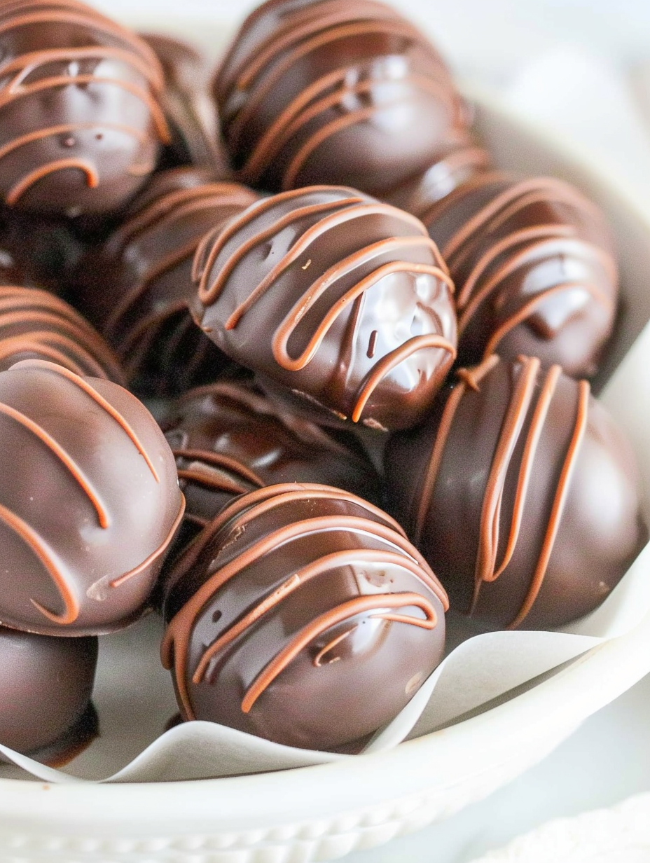 Close up of chocolate-coated truffles