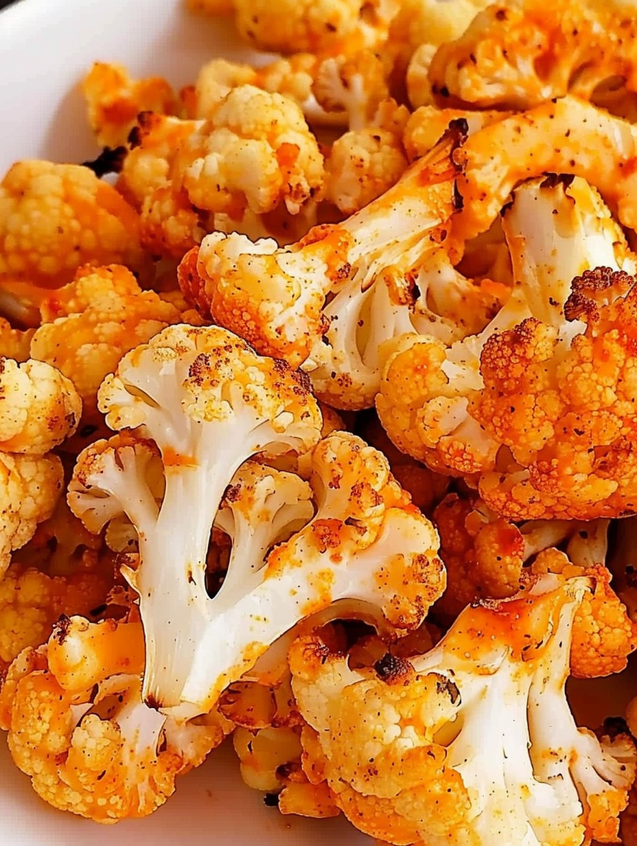 Tray of roasted Buffalo cauliflower bites with dip