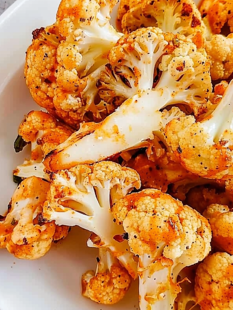 Close-up of buffalo cauliflower with dipping cup