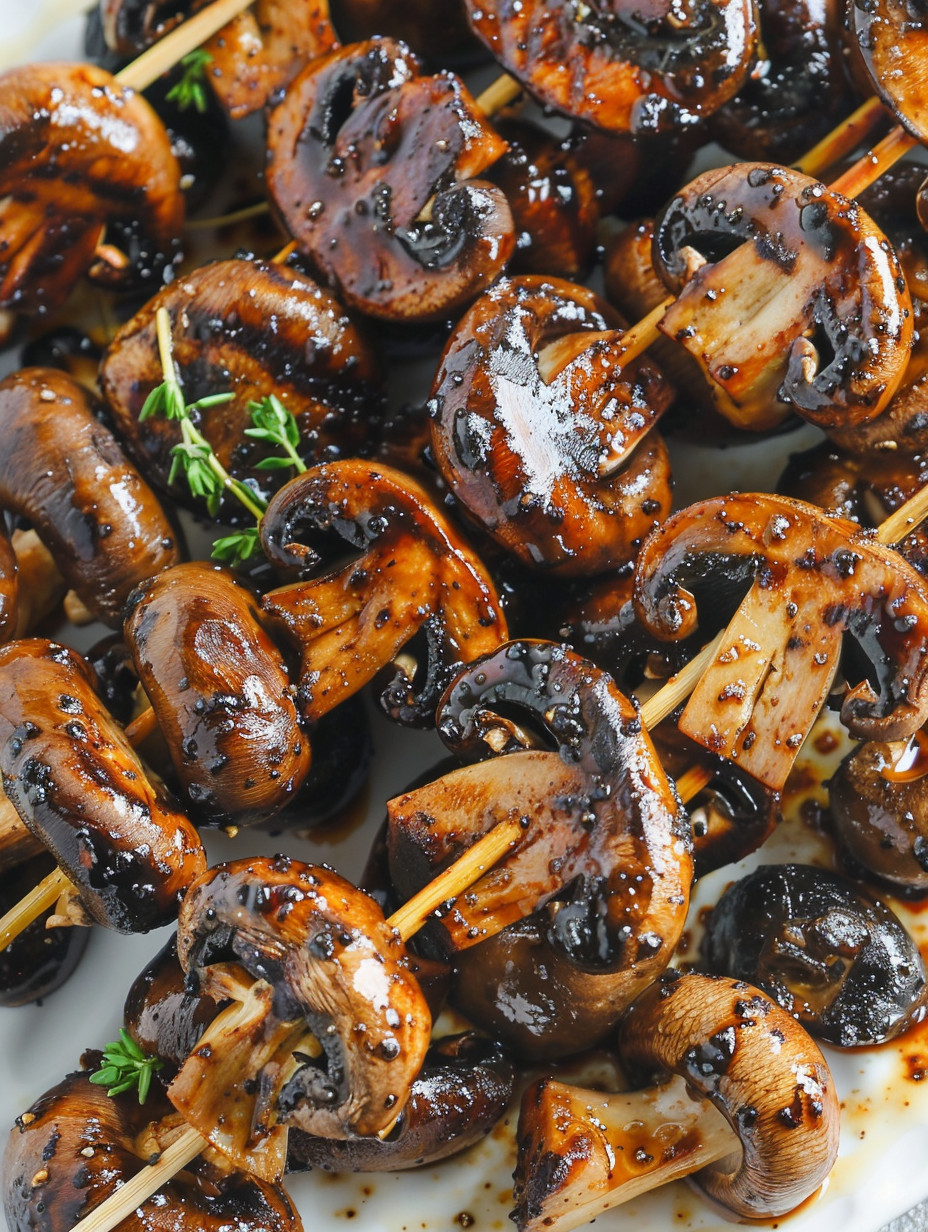 Balsamic Garlic Grilled Mushroom Skewers