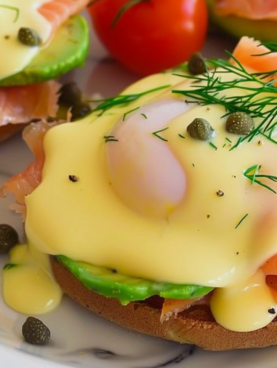 Close up of avocado slices and toasted English muffin