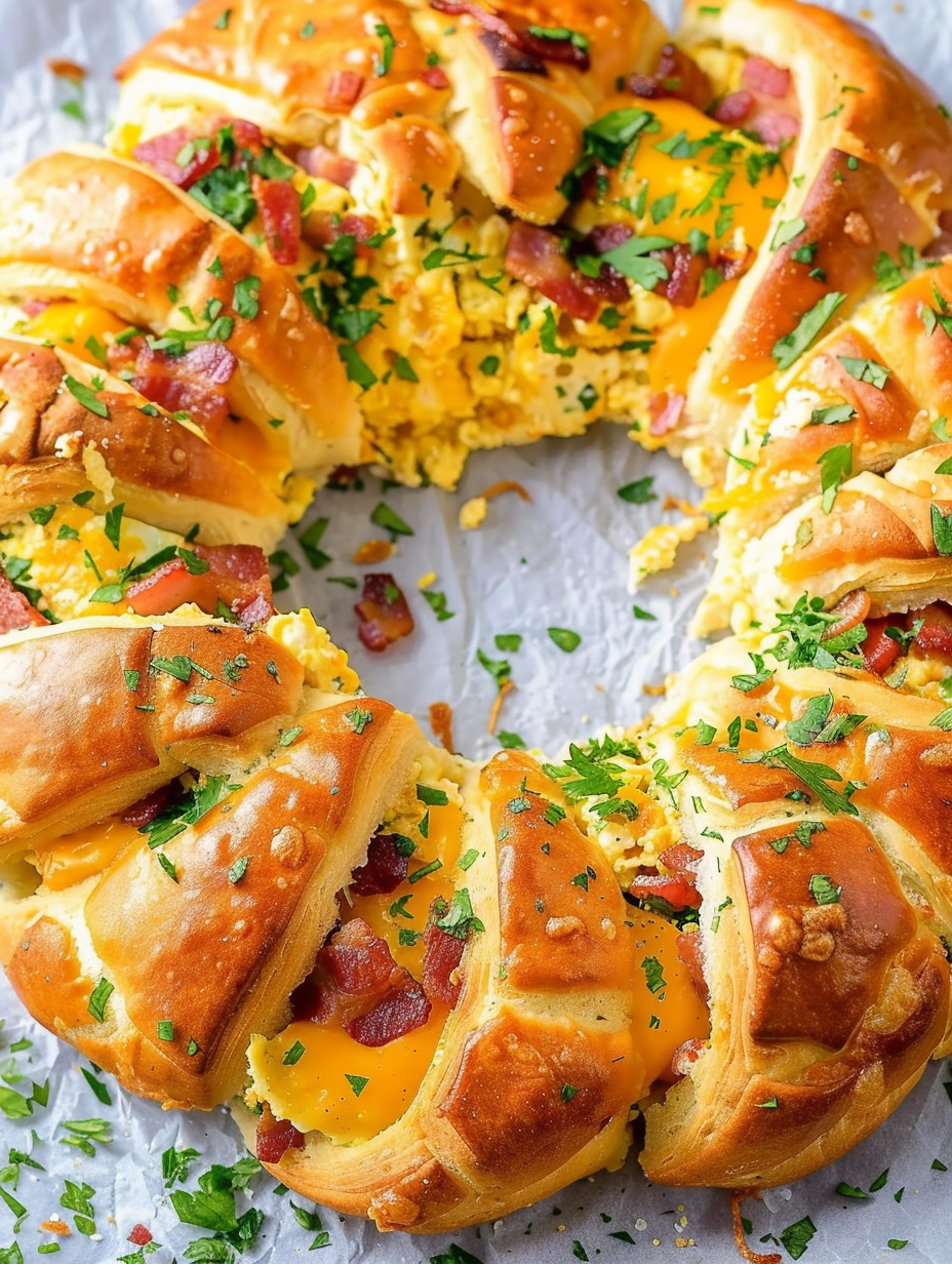 Crescent Bacon Breakfast Ring assembled on parchment