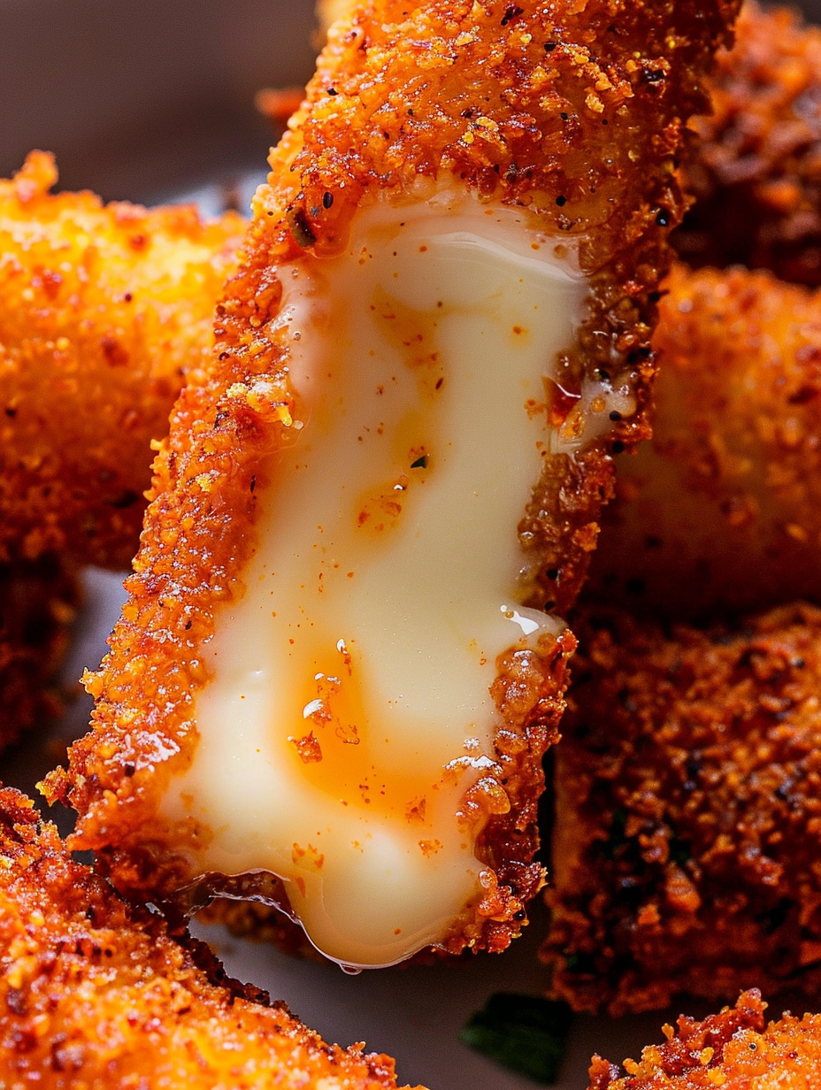 Plated Nashville hot mozzarella sticks with ranch