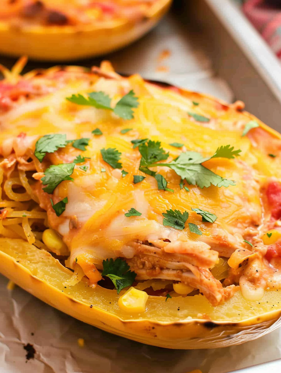 Chicken Enchilada Stuffed Spaghetti Squash