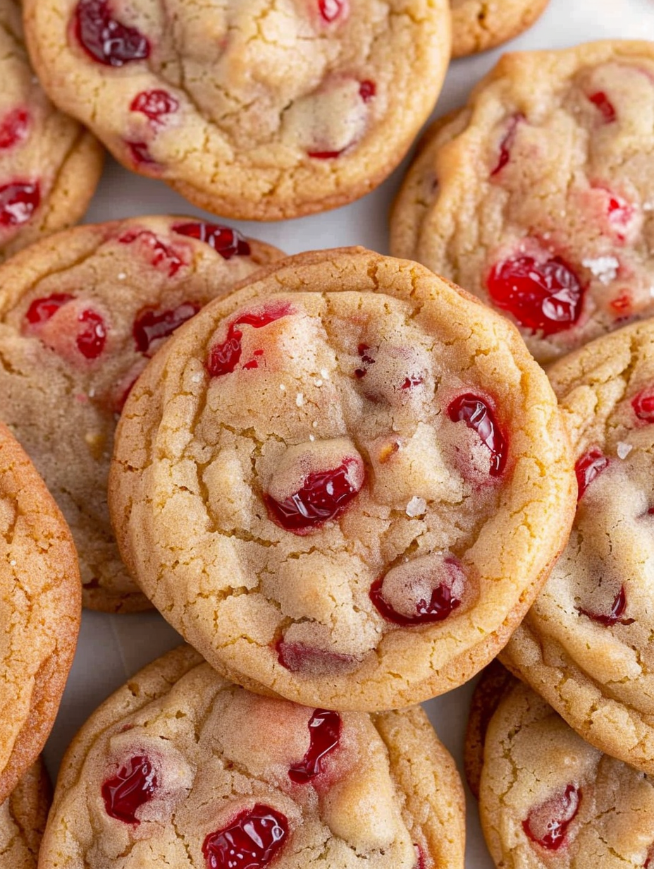 Cherry Almond Cookies on baking sheet