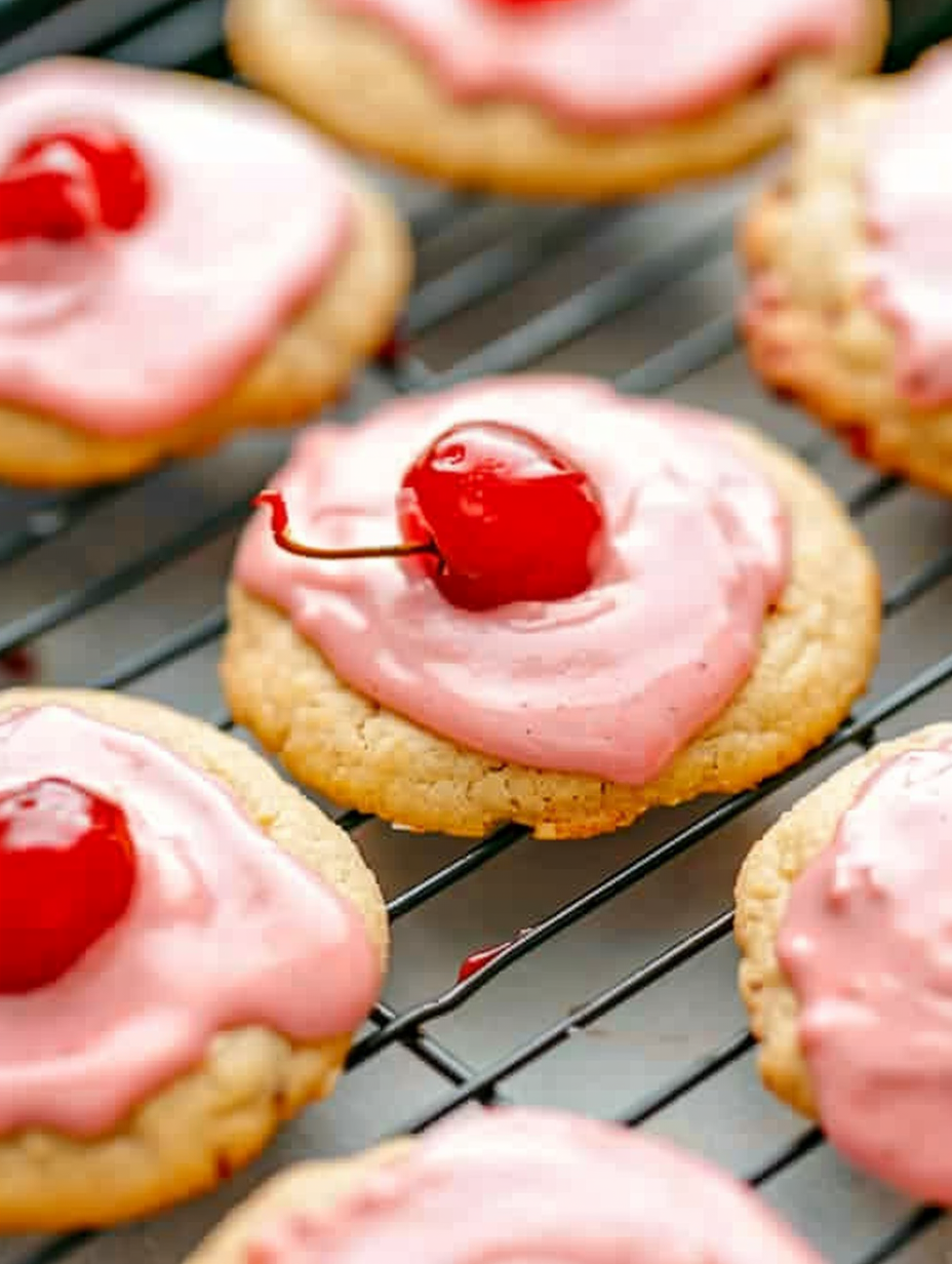 Finished cherry chip cookies with glaze