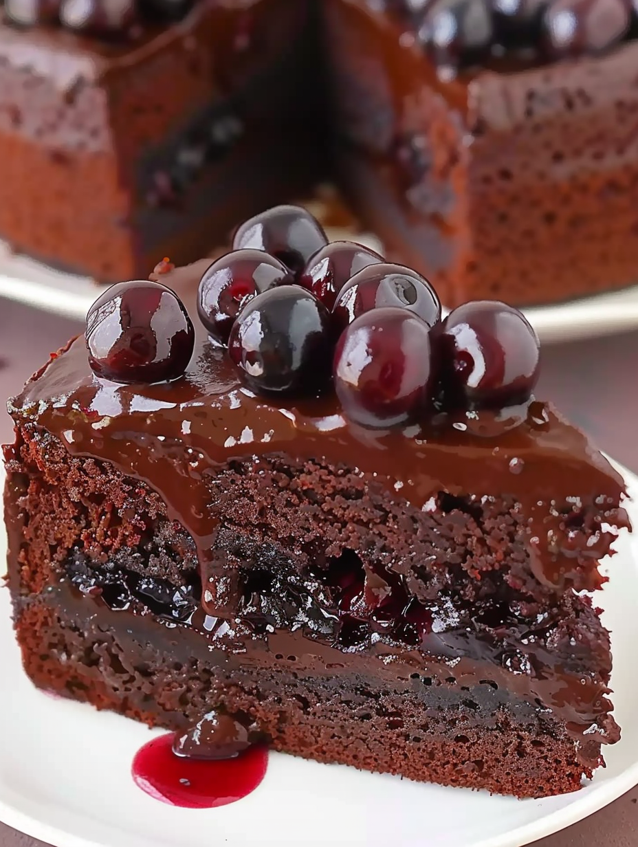Chocolate cake layered with cherry filling