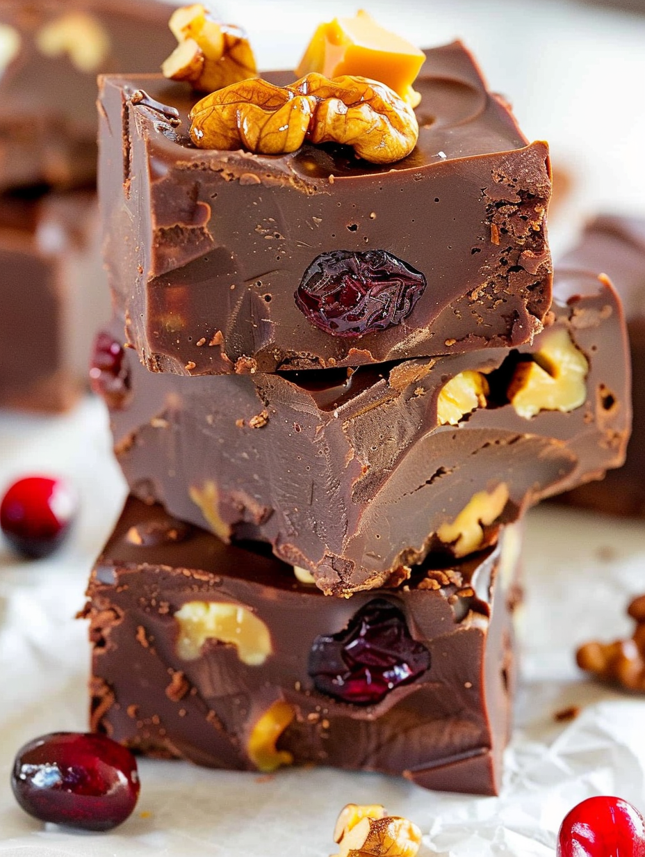 Close-up of a single fudge piece showing texture