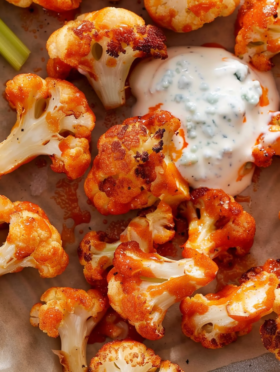 Buffalo cauliflower in air fryer basket
