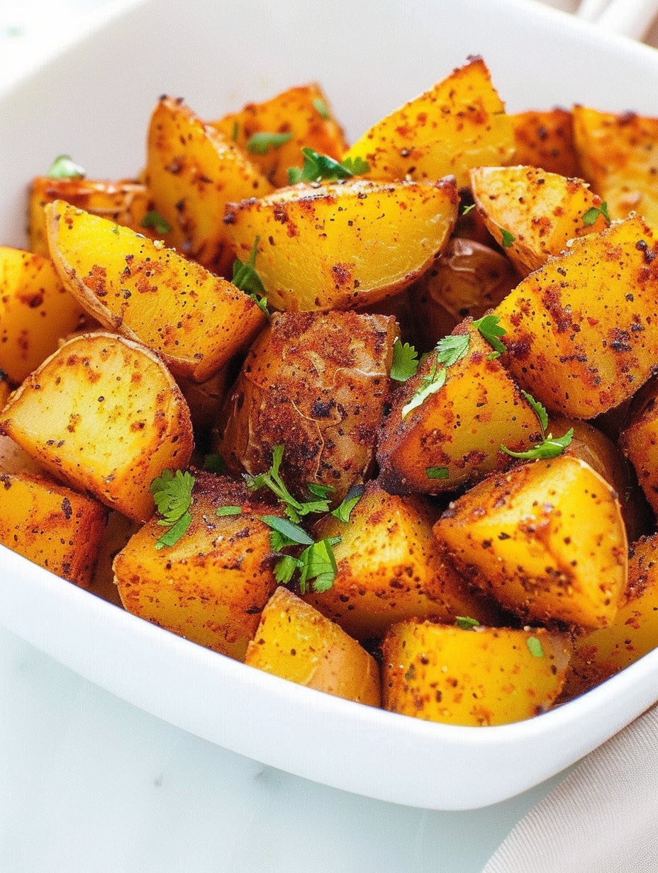 Golden Mexican potatoes in a skillet