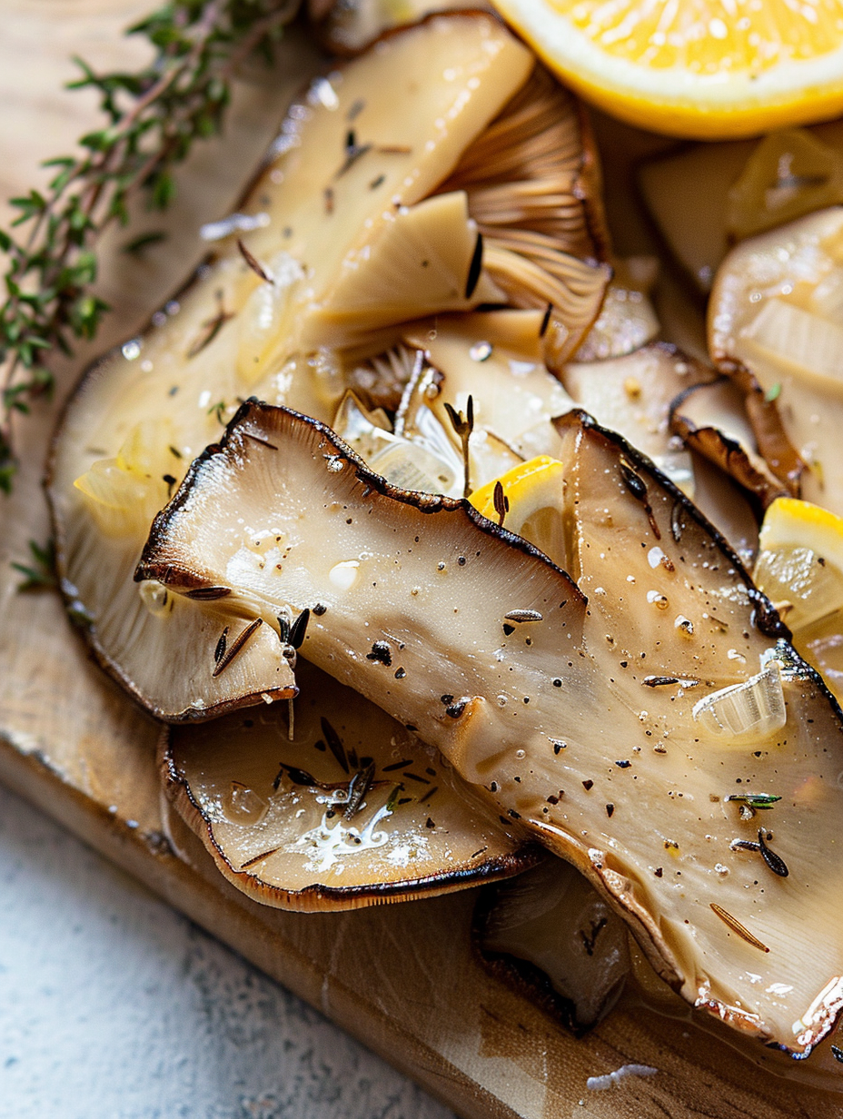Pan-seared king oyster mushroom slices