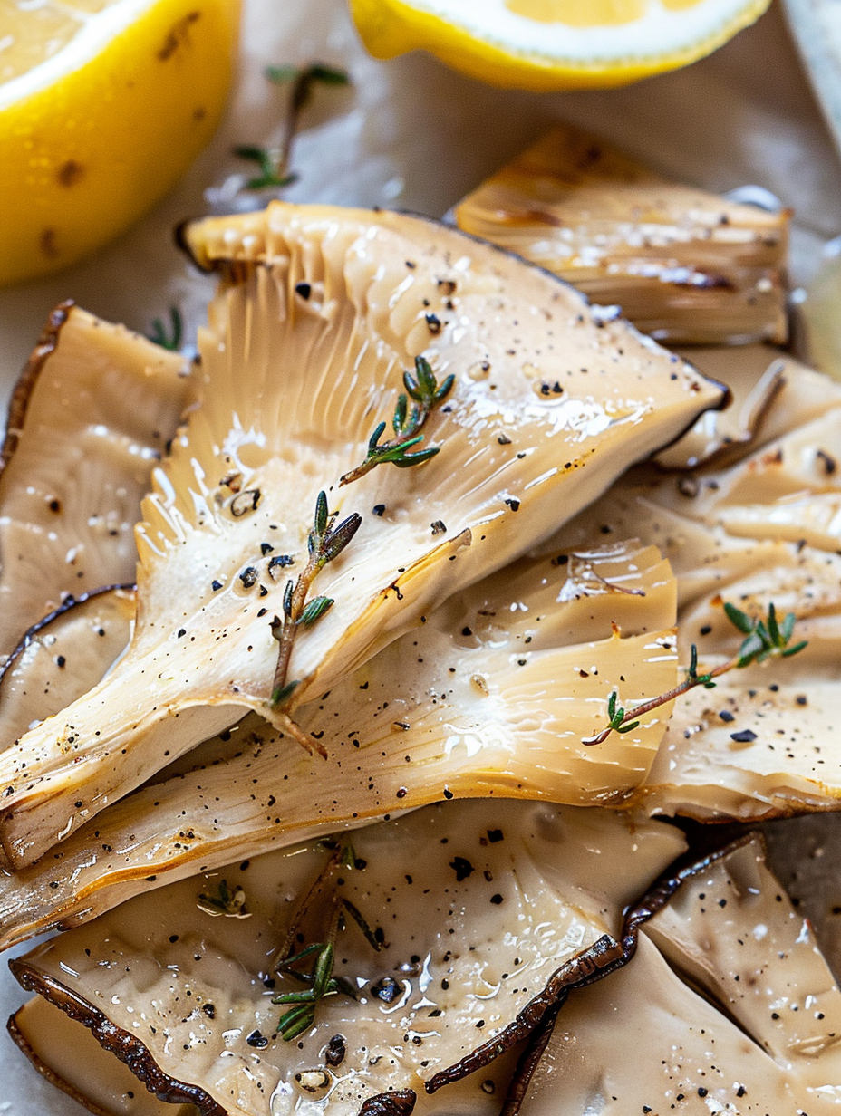 Sliced king oyster mushrooms ready to cook
