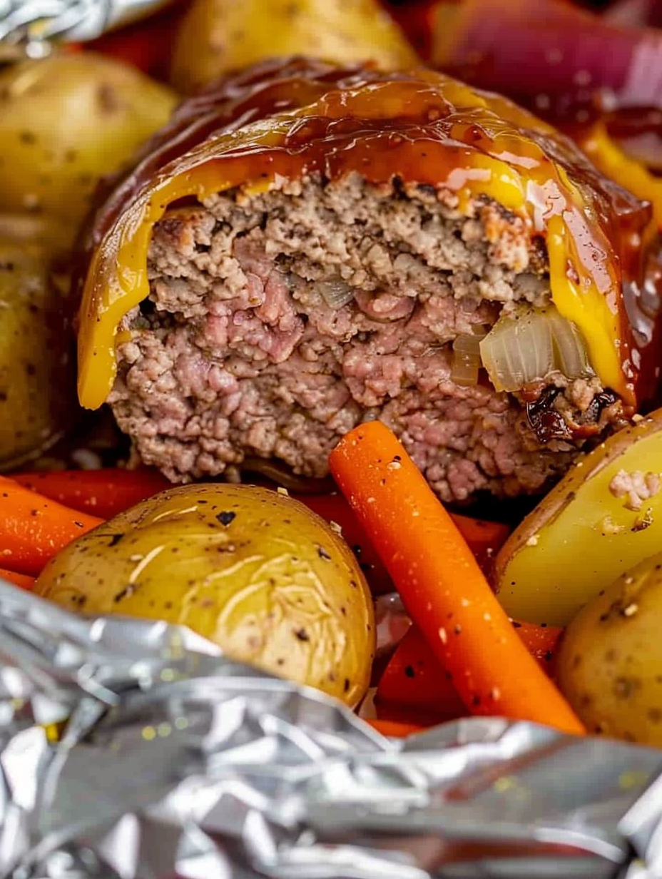 Burger Hobo Packet with melted cheese steaming open