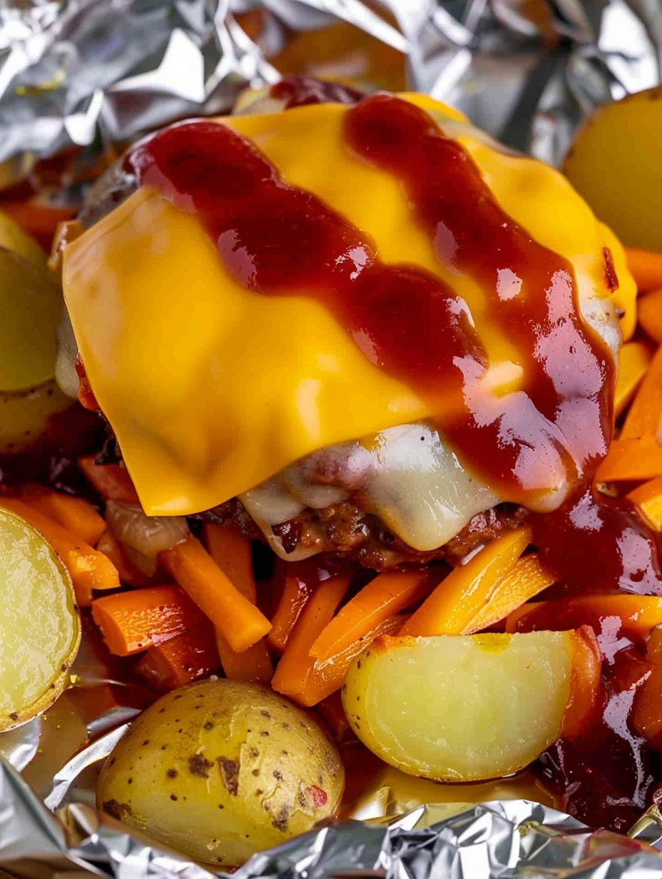 Row of foil packets on a baking sheet ready to bake