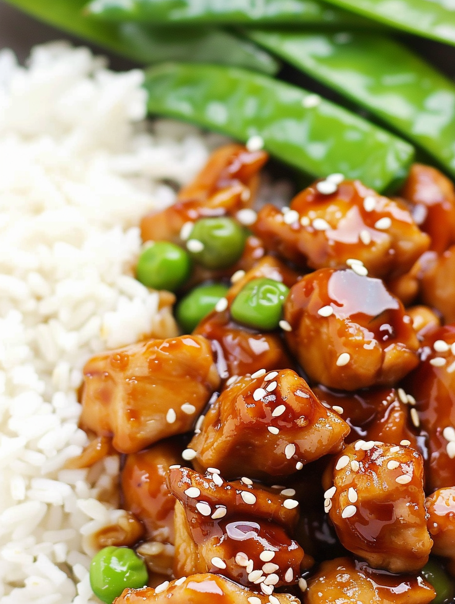 Skillet with sesame glaze coating chicken pieces
