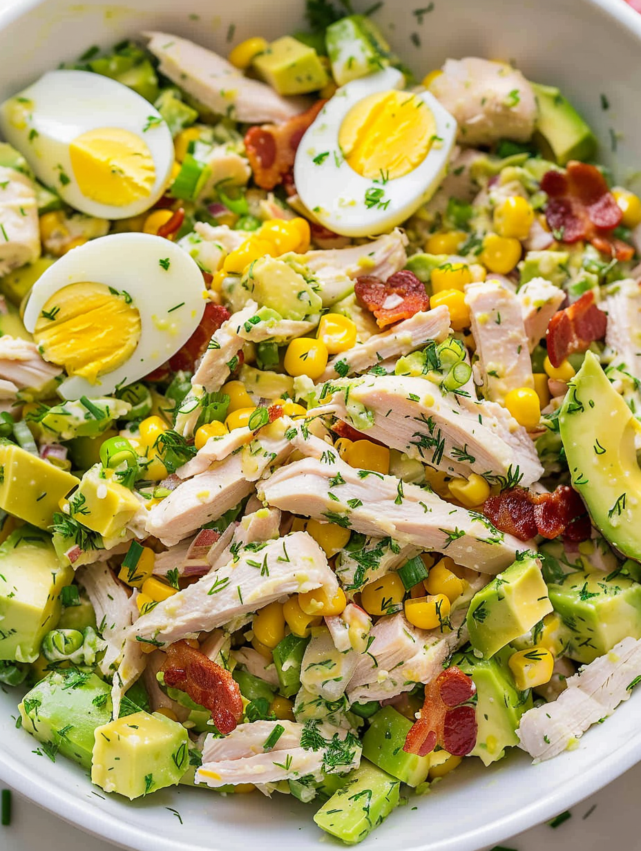 Served avocado chicken salad
