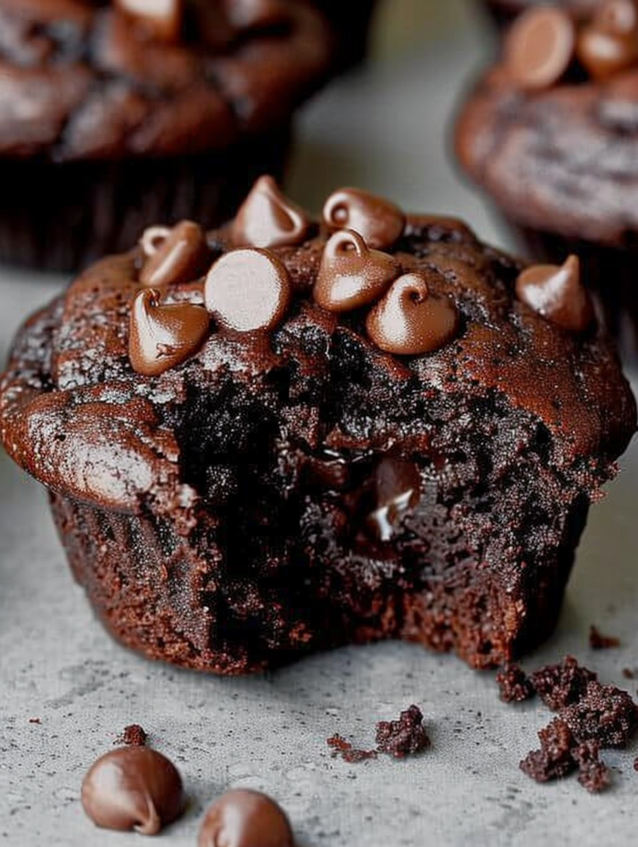 Freshly baked vegan chocolate muffins cooling on a rack