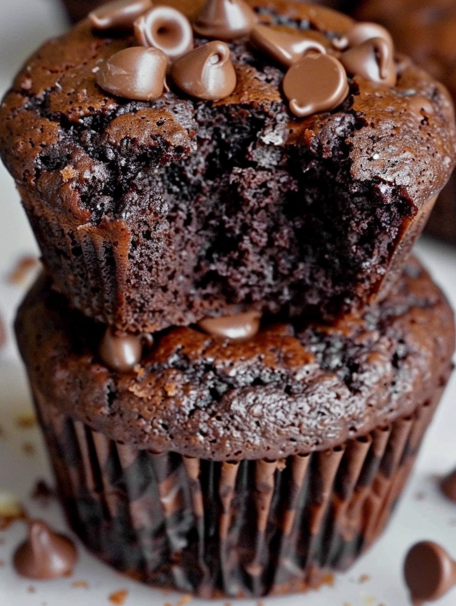Close-up of a muffin torn open showing moist crumb and melted chocolate