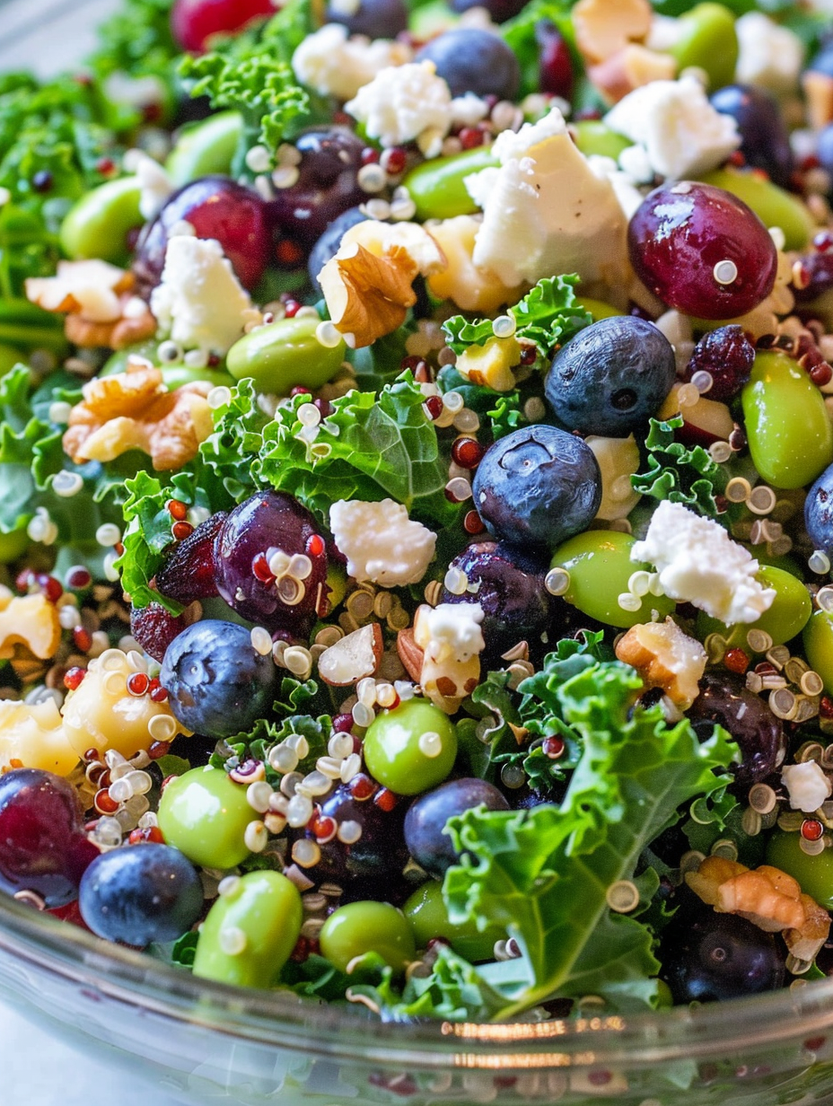 Twelve Superfoods Salad in bowl with colorful fruit and seeds
