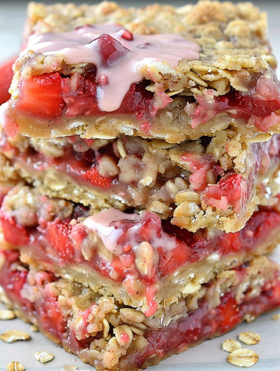Baked oatmeal bars with glaze drizzled on top