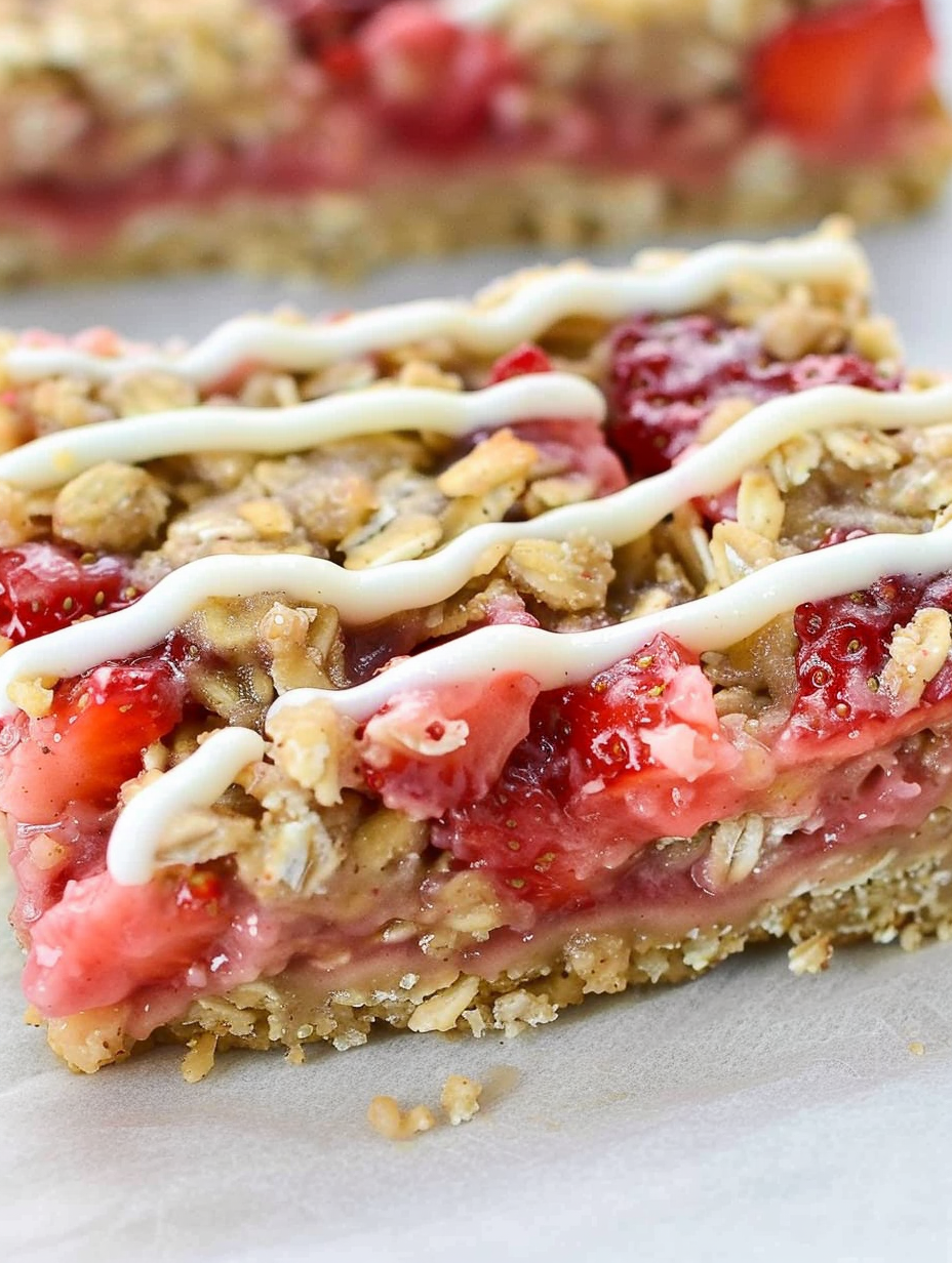 Close up of strawberry oatmeal bars before baking