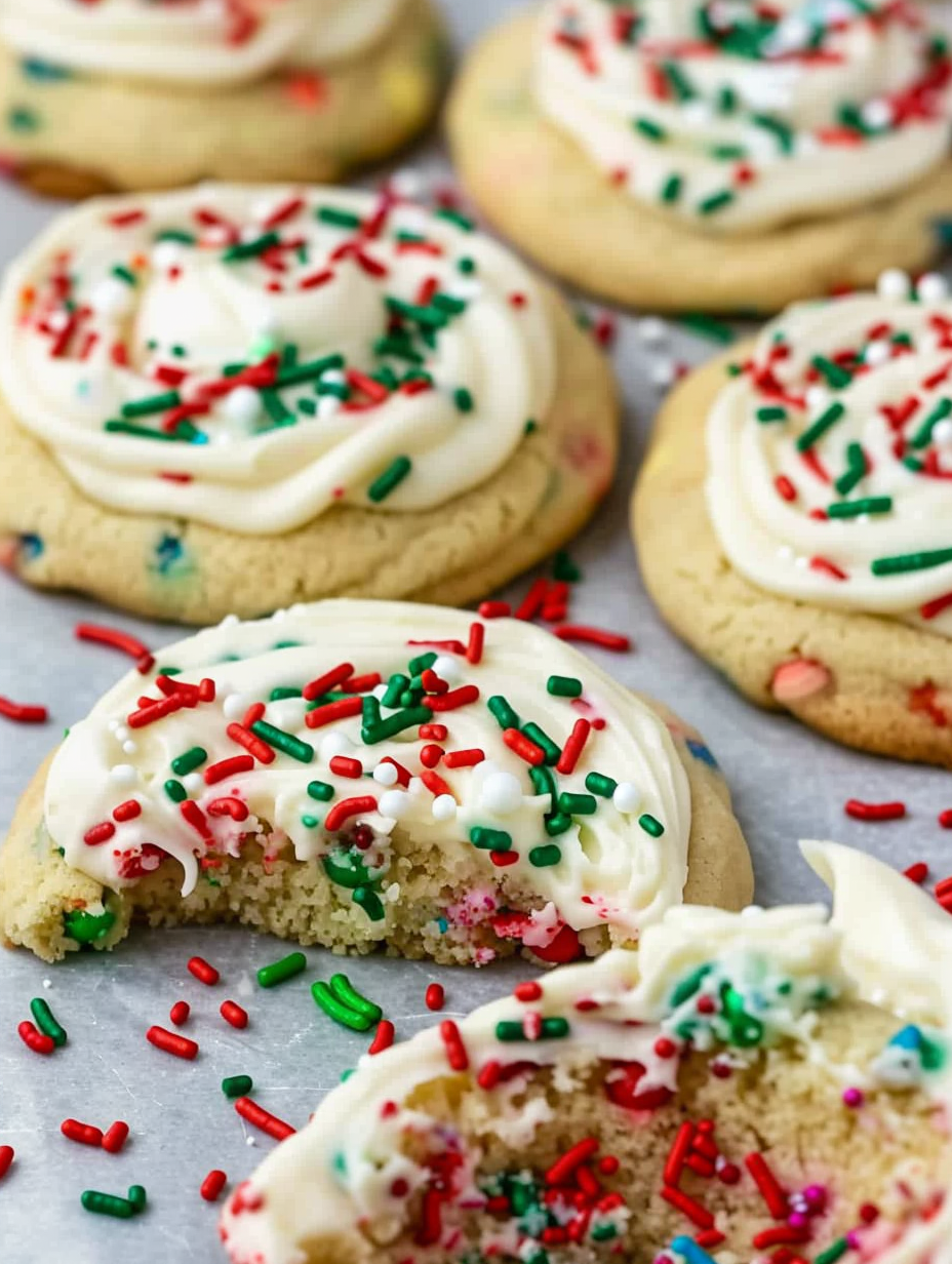 Dough scooped on a baking sheet with sprinkles