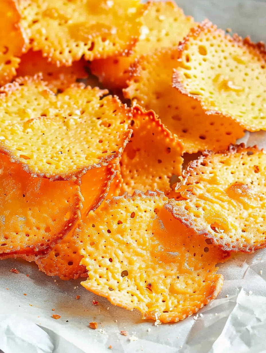 Stack of baked cheese crisps ready to serve