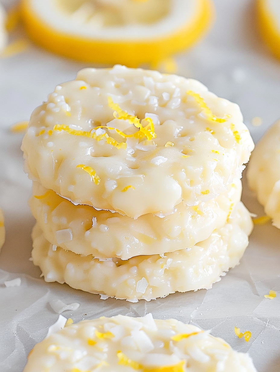 Close-up of lemon coconut cookies with zest on top