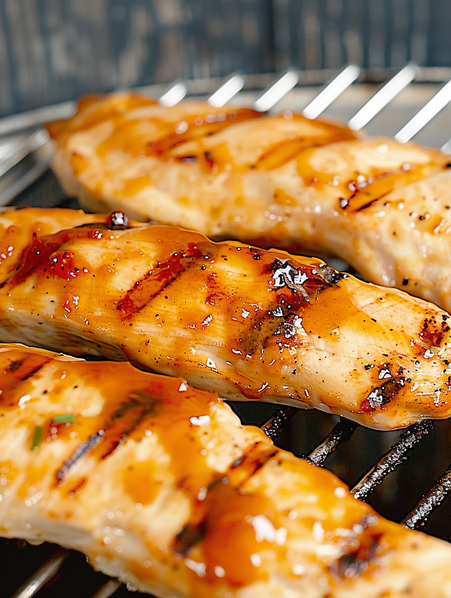 Orange chili grilled chicken on a platter