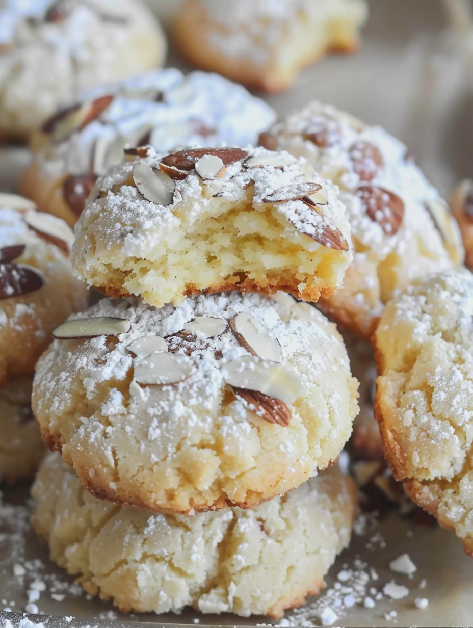 Baked amaretto almond cookies on parchment