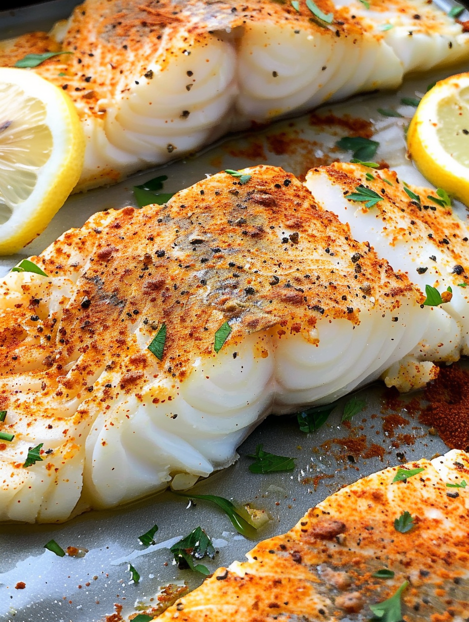 Fresh cod fillets on parchment ready to be seasoned