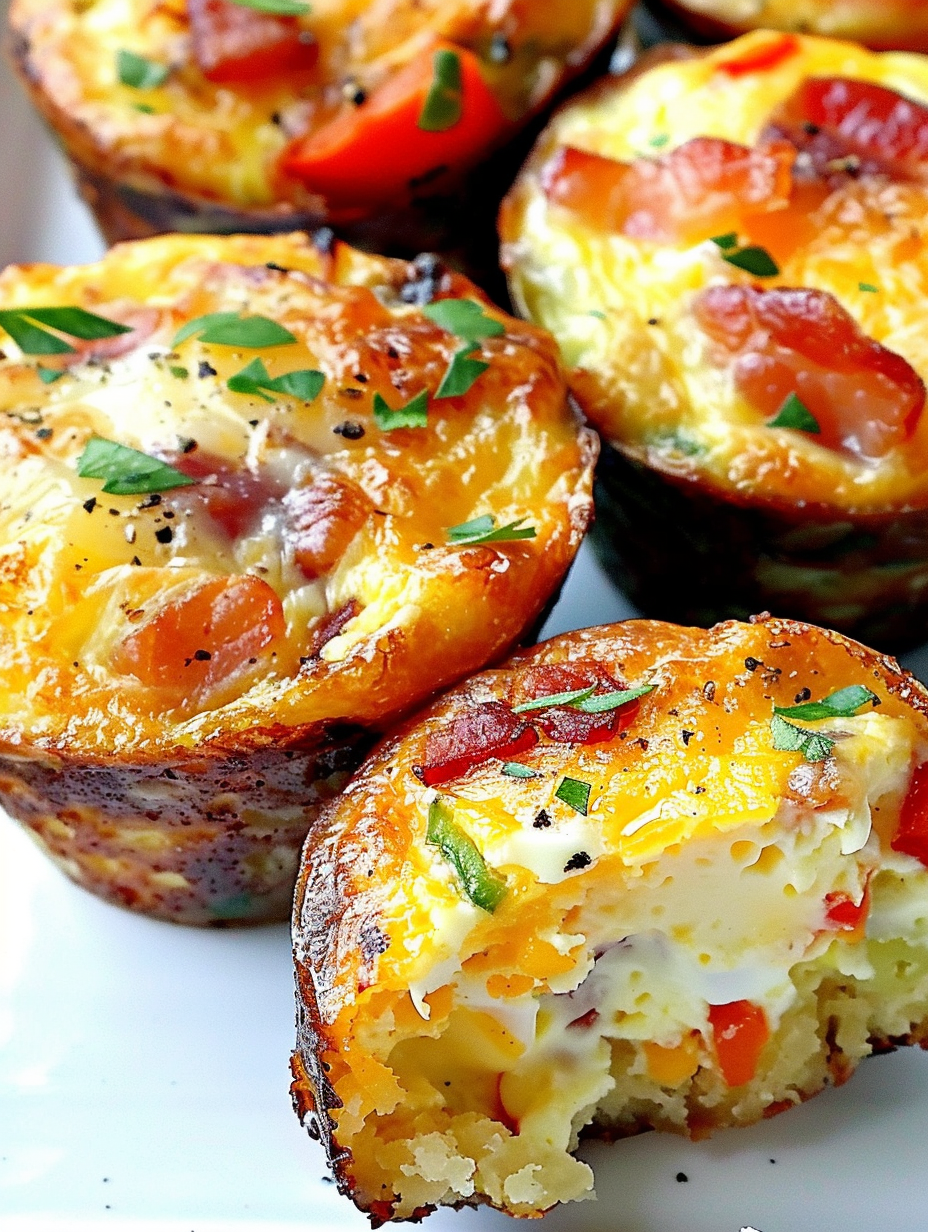 Close-up of savory muffins topped with parsley and melted cheese