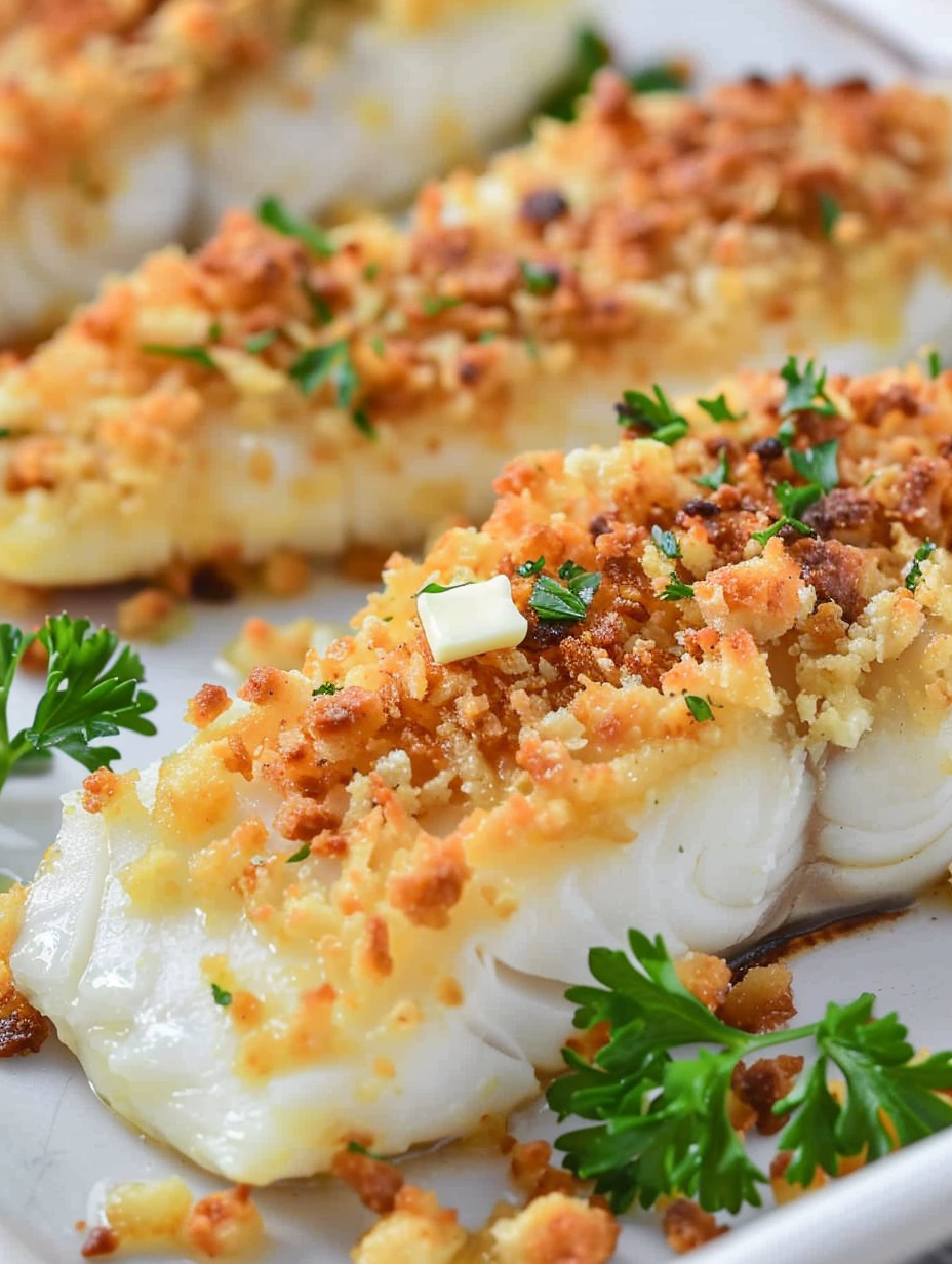 Crispy Parmesan Baked Cod on a baking sheet