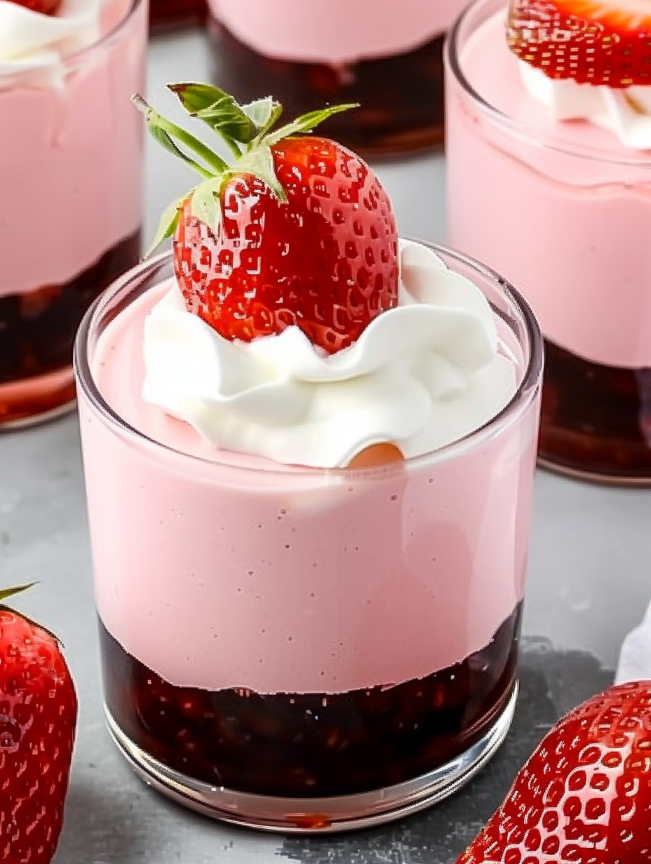 Strawberry mousse layered in serving glasses