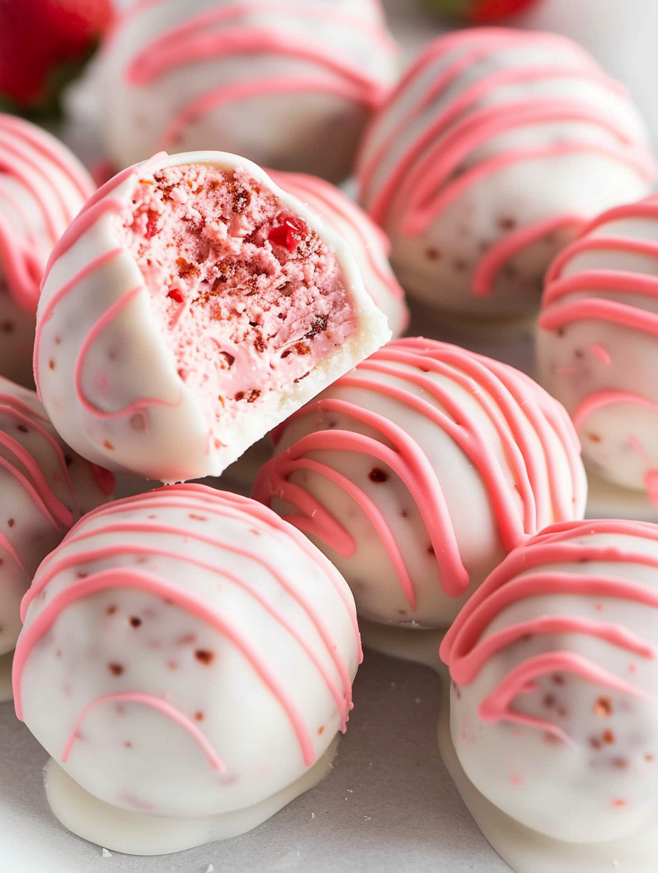Close-up of strawberry speckled Oreo center