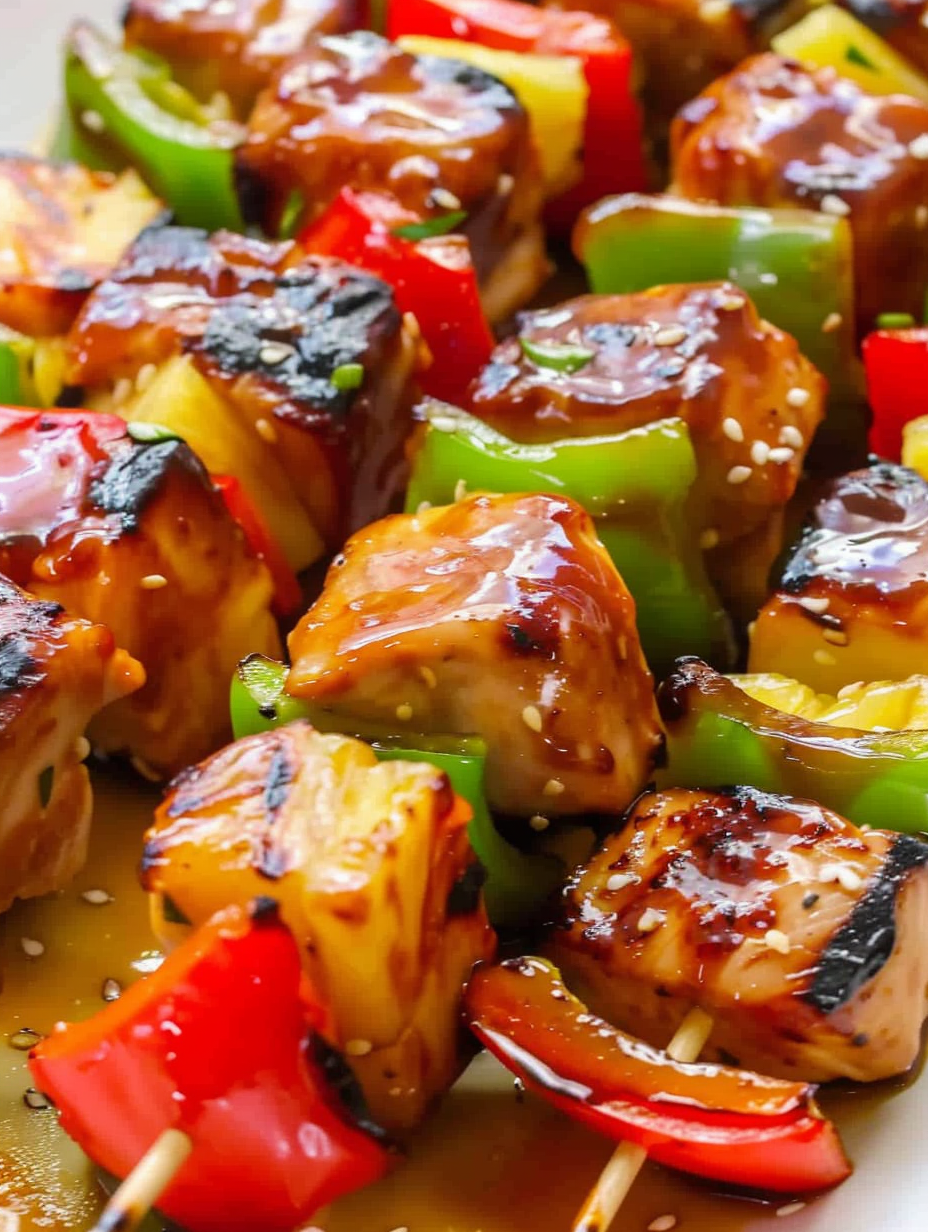 Teriyaki chicken pineapple kabobs on grill