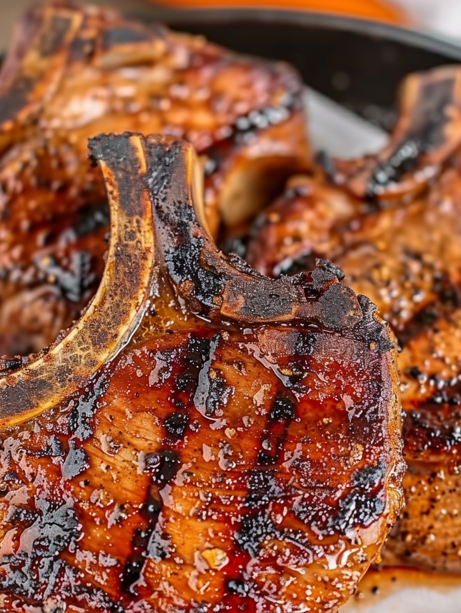 Raw bone-in pork chops in brine